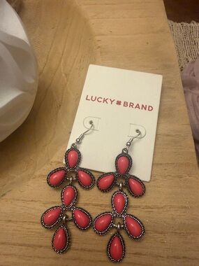 Lucky Brand Pink Teardrop Chandelier Earrings